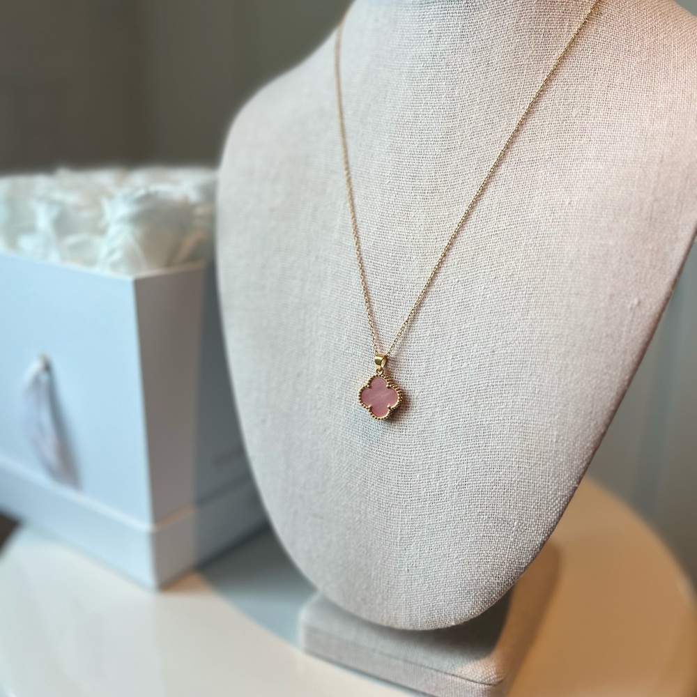 Pink Iridescent Clover Necklace